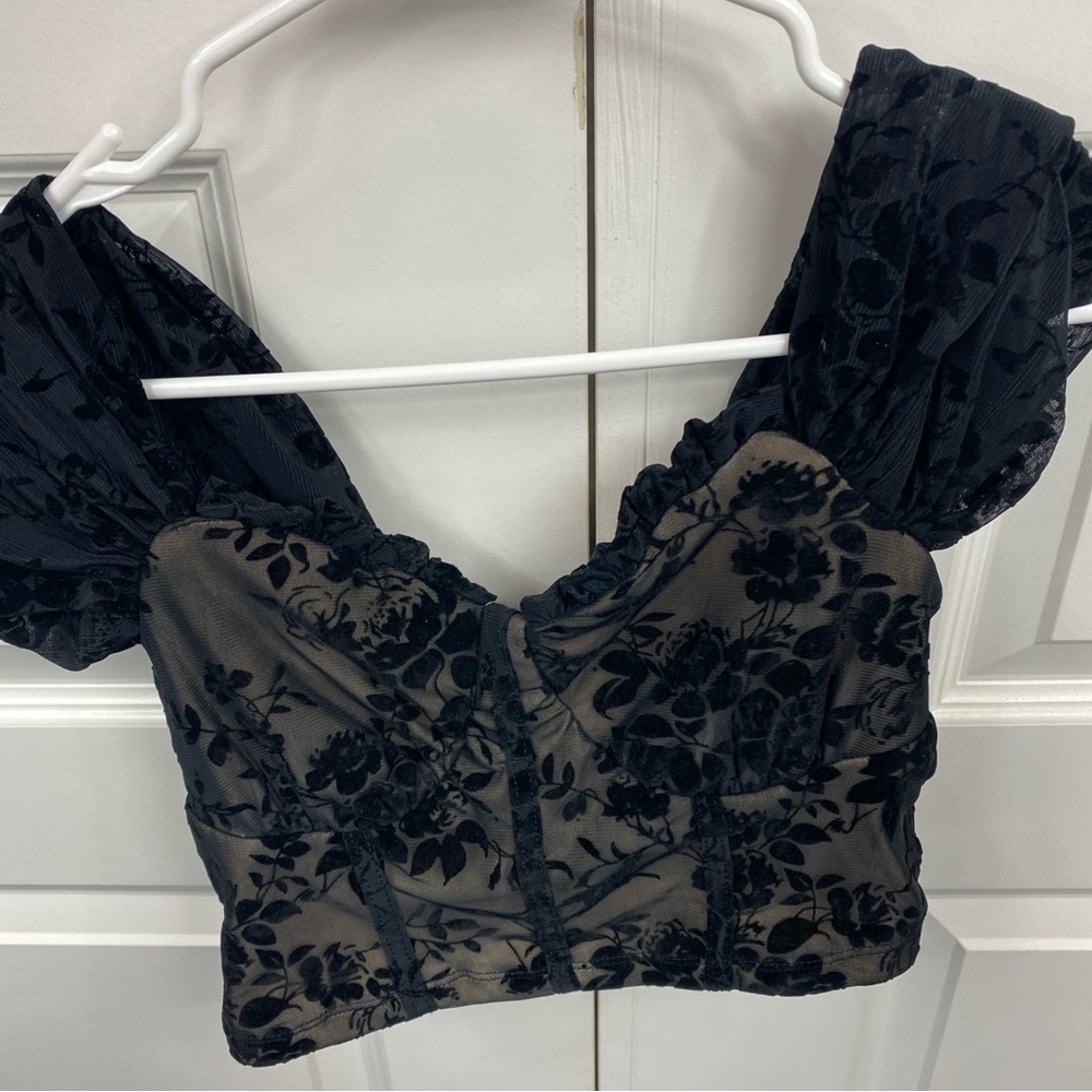 Floral Velvet Bralette Festival Whimsy Sexy Goth Top Crop Lacey Medium - Picture 7 of 8